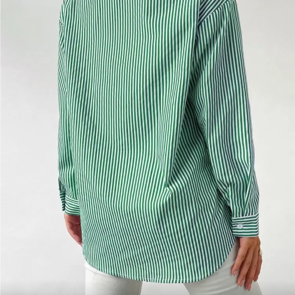 Oversized Green Striped Button-Up Shirt